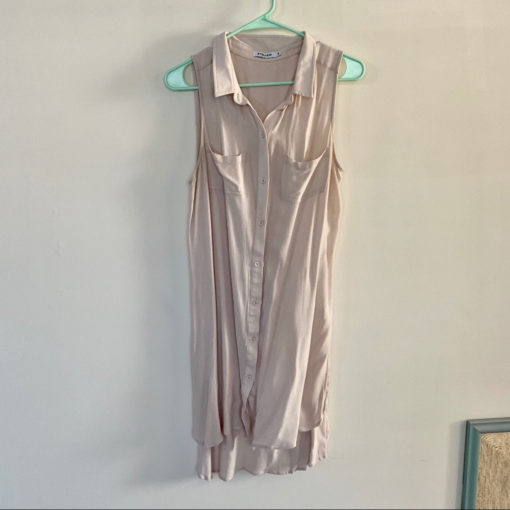 Stelen sleeveless pale pink button down tunic